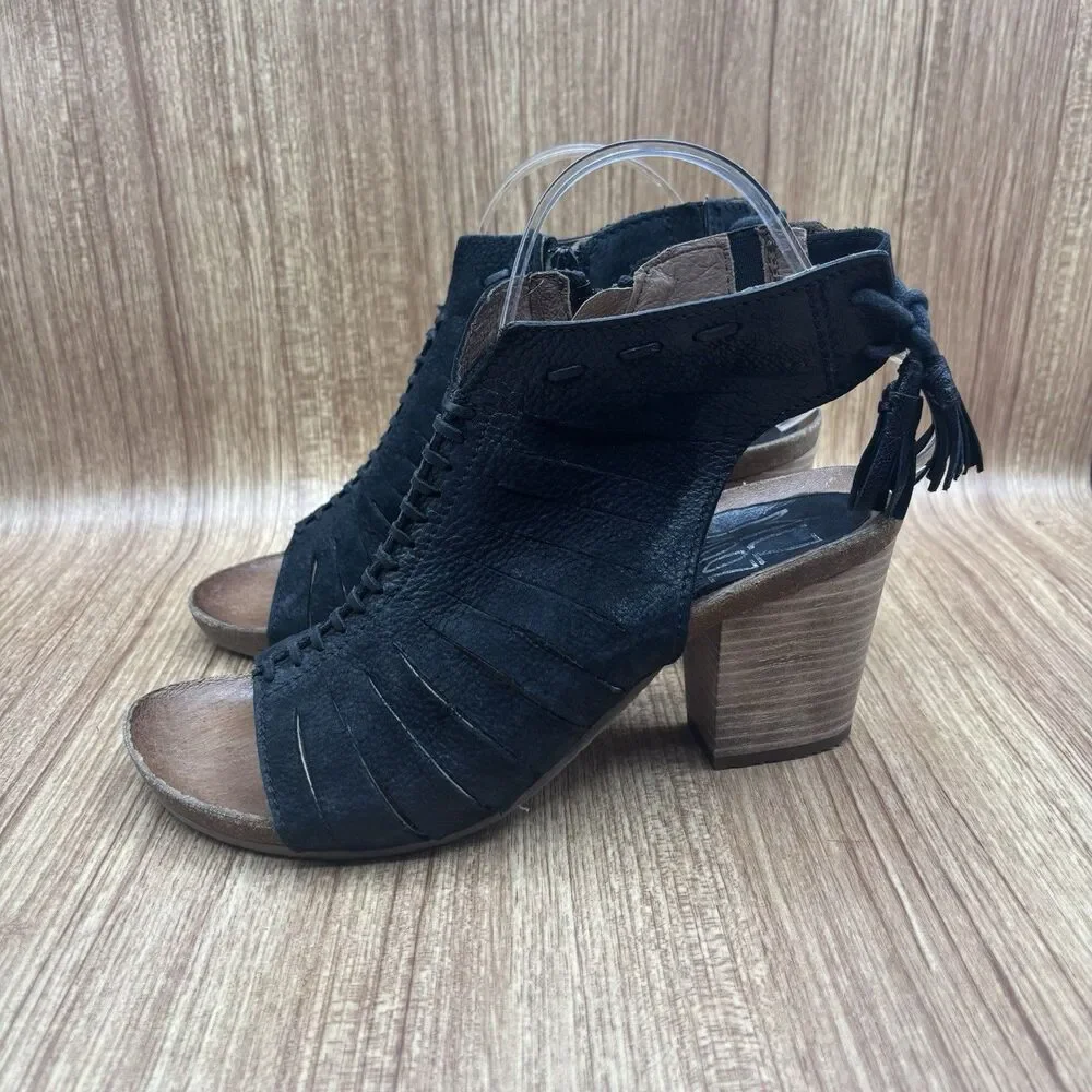 Miz Mooz Maddie Sandals Womens 39 US 8.5-9 Black Leather Open Toe Heels‎ Booties